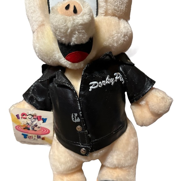 Looney Tunes 1995 Porky Pig That's All Folk's Plush Stuffed Leather Jacket - Picture 5 of 11